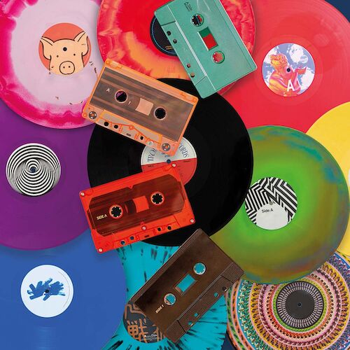 colourful vinyl and cassettes
